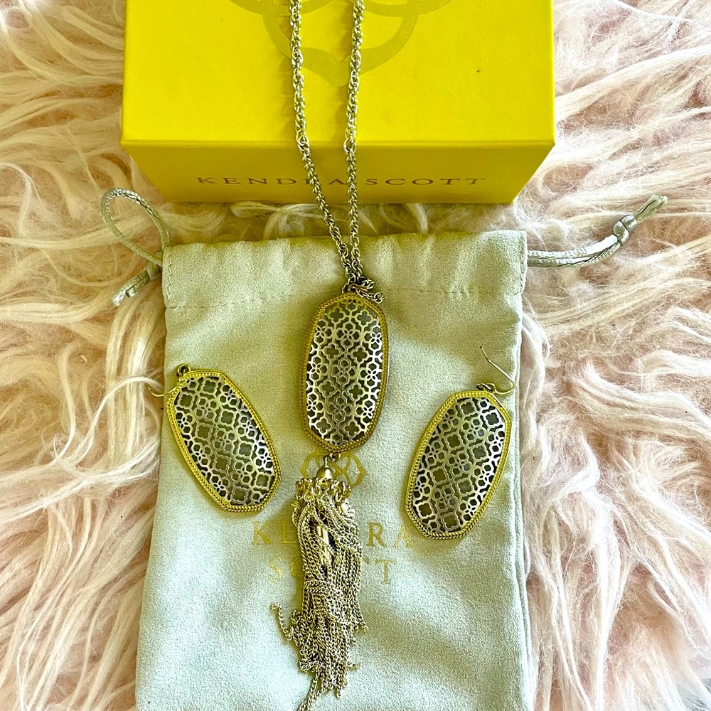 Kendra Scott Gold Filigree Necklace and Earring Set
